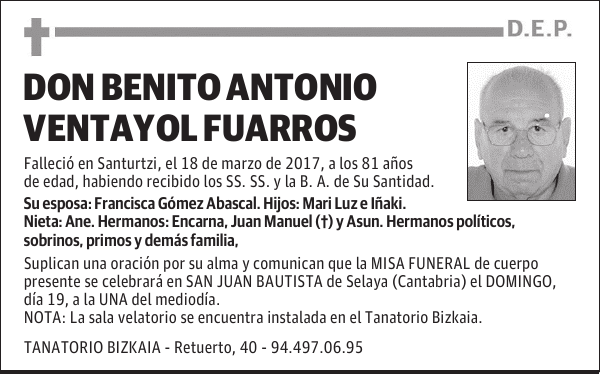 DON BENITO ANTONIO VENTAYOL FUARROS