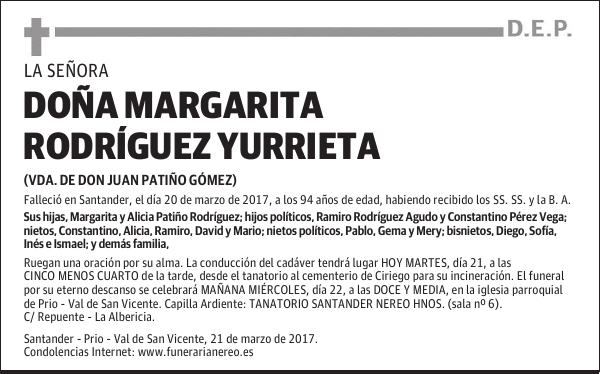 DOÑA MARGARITA RODRÍGUEZ YURRIETA