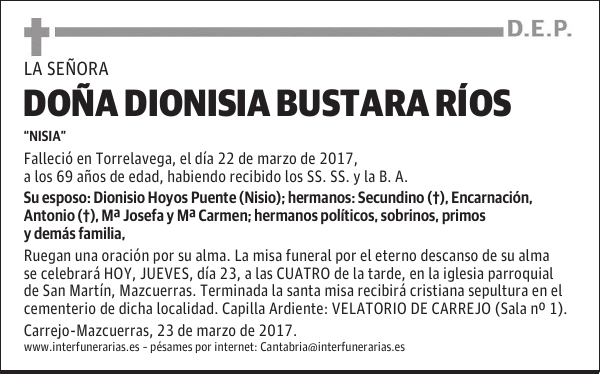 Dª DIONISIA BUSTARA RIOS