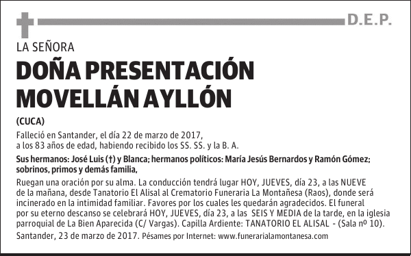 DOÑA PRESENTACIÓN MOVELLÁN AYLLÓN