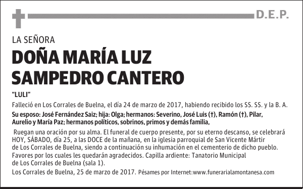 DOÑA MARIA LUZ SAMPEDRO CANTERO