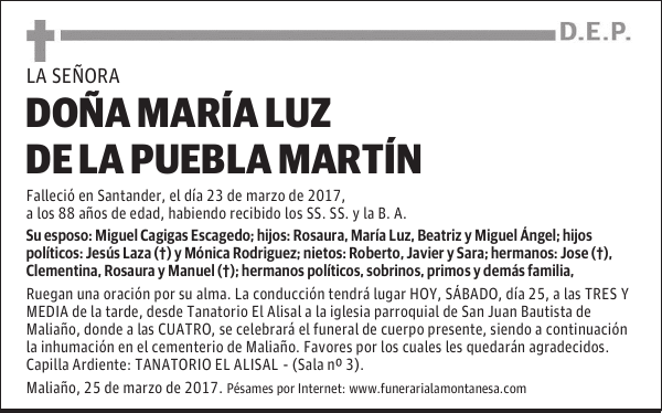 DOÑA MARIA LUZ DE LA PUEBLA MARTIN