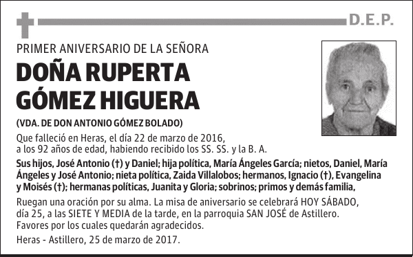 DOÑA RUPERTA GÓMEZ HIGUERA