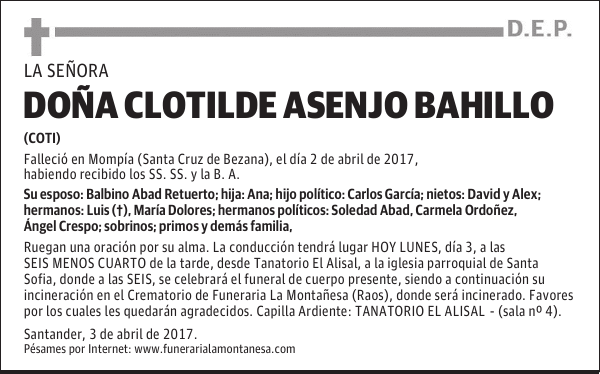 DOÑA CLOTILDE ASENJO BAHILLO