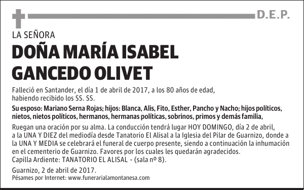 DOÑA MARÍA ISABEL GANCEDO OLIVET