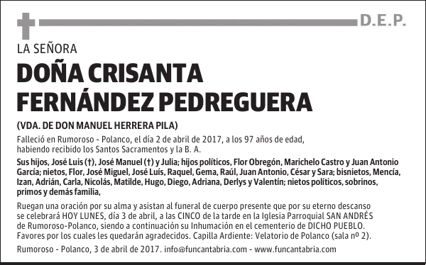 DOÑA CRISANTA FERNÁNDEZ PEDREGUERA