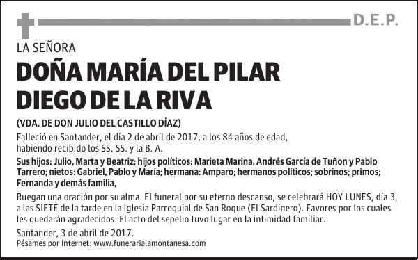 DOÑA MARÍA DEL PILAR DIEGO DE LA RIVA