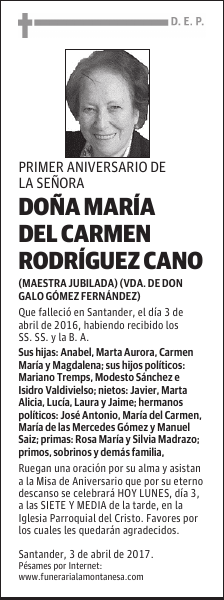 DOÑA MARÍA DEL CARMEN RODRÍGUEZ CANO