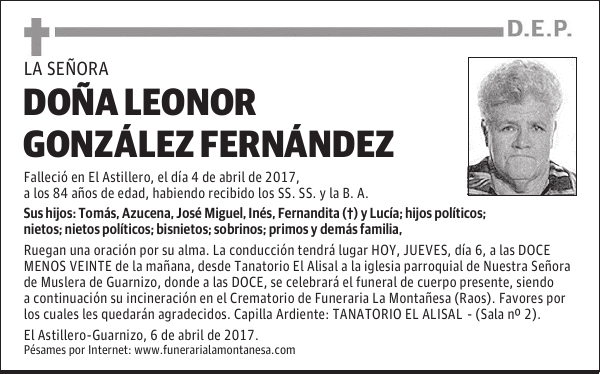 DOÑA LEONOR GONZÁLEZ FERNÁNDEZ