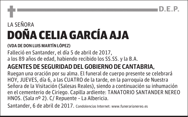 DOÑA CELIA GARCÍA AJA