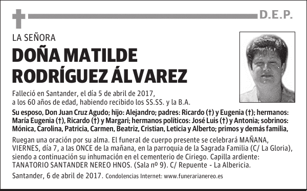 DOÑA MATILDE RODRIGUEZ ALVAREZ