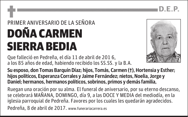 DOÑA CARMEN SIERRA BEDIA