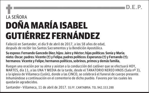 DOÑA Mª ISABEL GUTIÉRREZ FERNANDEZ