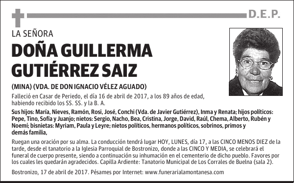 DOÑA GUILLERMA GUTIÉRREZ SAIZ
