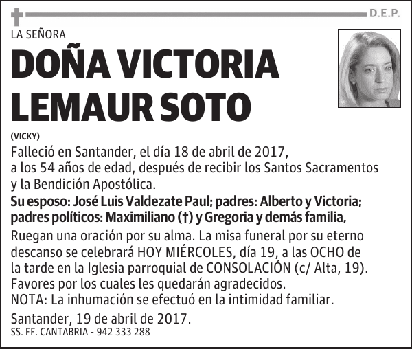 DOÑA VICTORIA LEMAUR SOTO