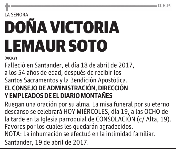 DOÑA VICTORIA LEMAUR SOTO