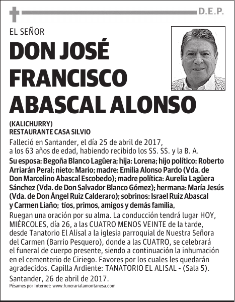 DON JOSÉ FRANCISCO ABASCAL ALONSO