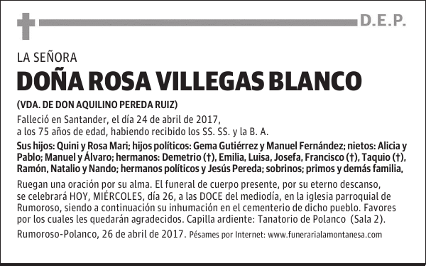 DOÑA ROSA VILLEGAS BLANCO