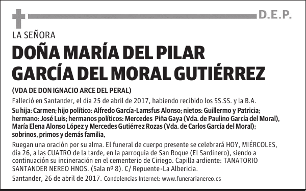 DOÑA MARIA DEL PILAR GARCIA DEL MORAL GUTIERREZ