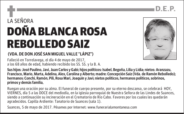DOÑA BLANCA ROSA REBOLLEDO SAIZ