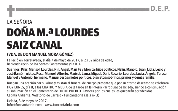 DOÑA Mª LOURDES SAIZ CANAL