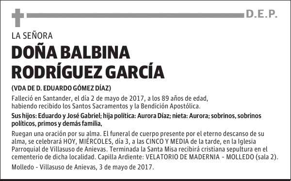 Dª. BALBINA RODRÍGUEZ GARCÍA