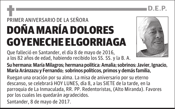 DOÑA MARÍA DOLORES GOYENECHE ELGORRIAGA