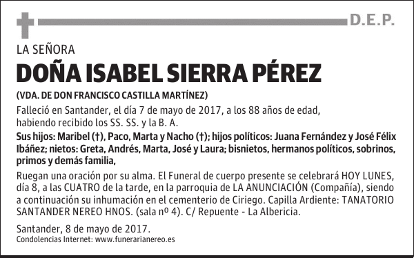 DOÑA ISABEL SIERRA PÉREZ