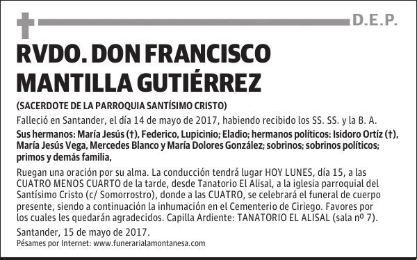 RVDO. DON FRANCISCO MANTILLA GUTIÉRREZ