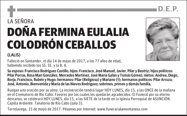 DOÑA FERMINA EULALIA COLODRÓN CEBALLOS