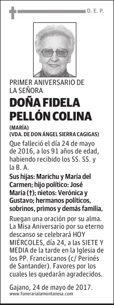 DOÑA FIDELA PELLÓN COLINA