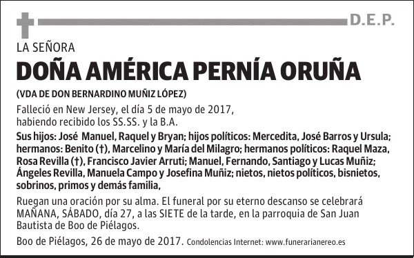 DOÑA AMERICA PERNIA ORUÑA