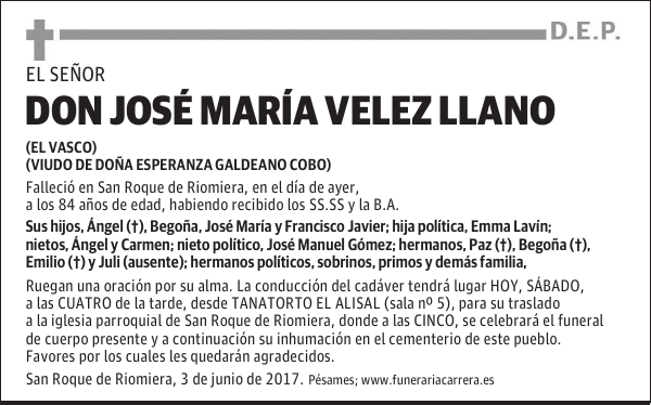 DON JOSÉ MARÍA VELEZ LLANO