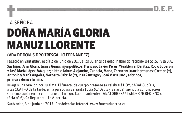 DOÑA MARIA GLORIA MANUZ LLORENTE