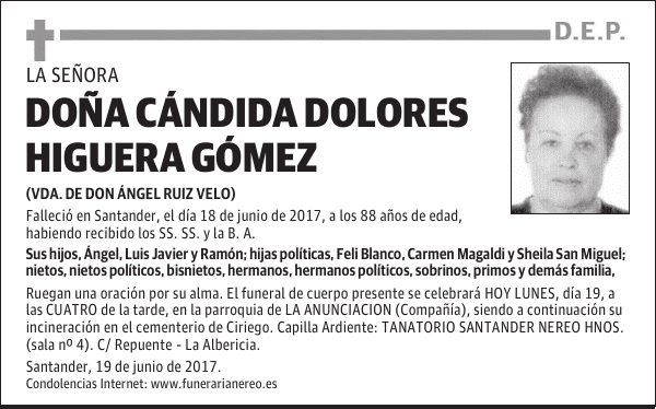 DOÑA CÁNDIDA DOLORES HIGUERA GÓMEZ
