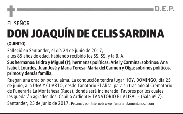 DON JOAQUÍN DE CELIS SARDINA