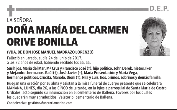 DOÑA MARIA DEL CARMEN ORIVE BONILLA