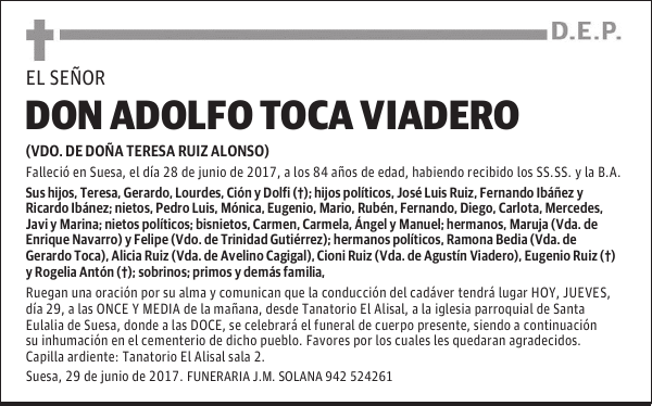 Dº ADOLFO TOCA VIADERO