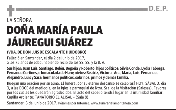 DOÑA MARÍA PAULA JÁUREGUI SUÁREZ