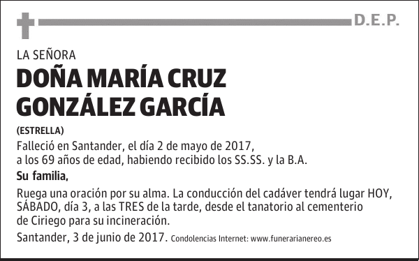 DOÑA MARIA CRUZ GONZALEZ GARCIA