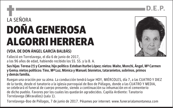 DOÑA GENEROSA ALGORRI HERRERA