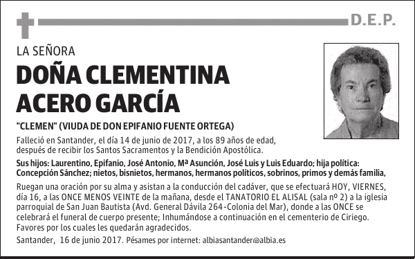 DOÑA CLEMENTINA ACERO GARCÍA