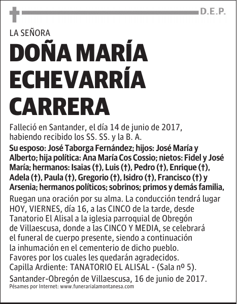 DOÑA MARÍA ECHEVARRÍA CARRERA