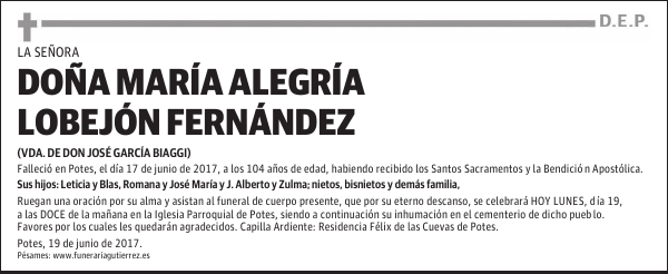 DOÑA MARÍA ALEGRÍA LOBEJÓN FERNÁNDEZ
