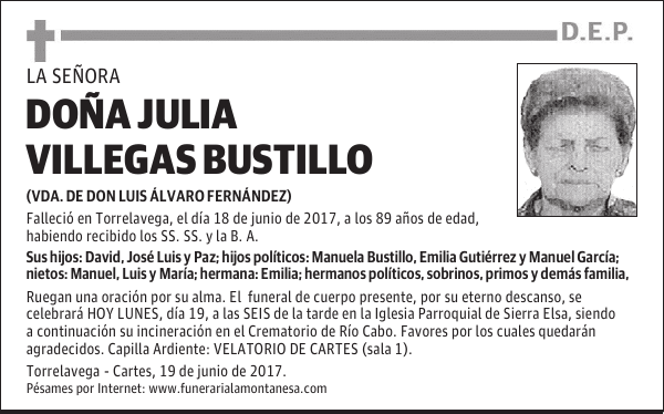 DOÑA JULIA VILLEGAS BUSTILLO