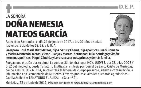 DOÑA NEMESIA MATEOS GARCIA