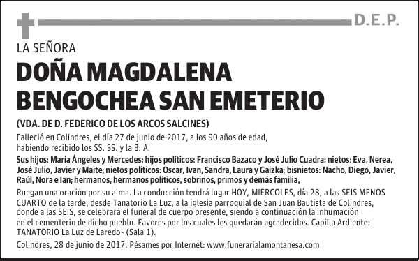 DOÑA MAGDALENA BENGOCHEA SAN EMETERIO