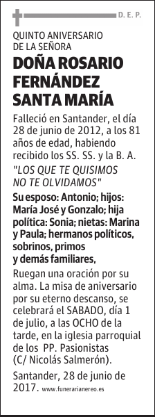 DOÑA ROSARIO FERNÁNDEZ SANTA MARIA