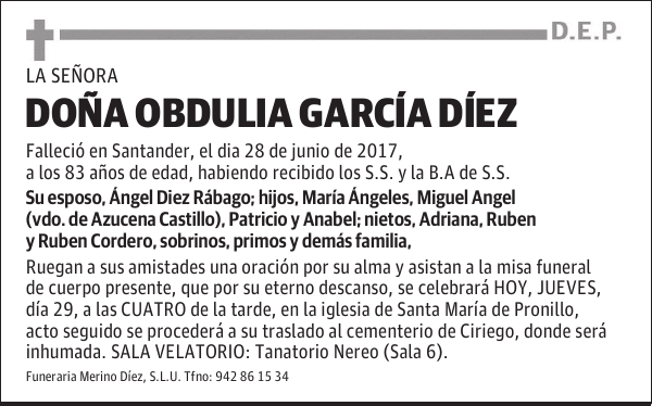 DOÑA OBDULIA GARCIA DIEZ