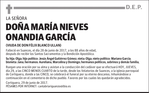 DOÑA MARÍA NIEVES ONANDIA GARCÍA